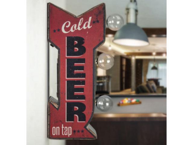 Vintage Metal Marquee LED Sign - Cold Beer on Tap