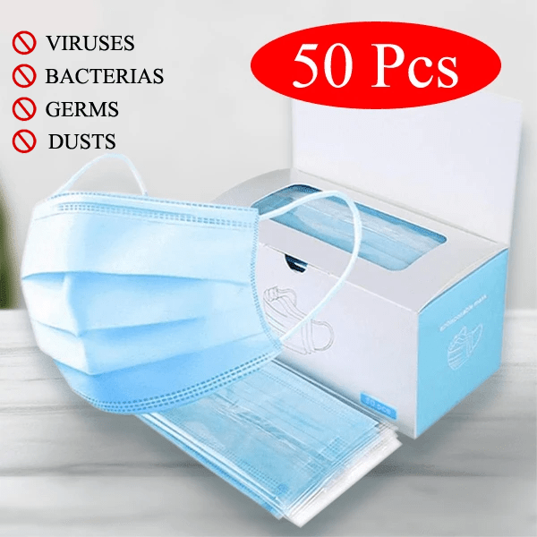 50 Pieces Hypoallergenic Disposable Face Masks - 98% Bacterial Filtration Efficiency