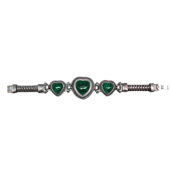 Vintage Tri-Heart Jade Statement Bracelet