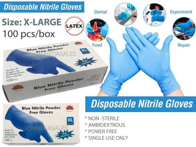 Blue Nitrile Powder Free Gloves - X-Large