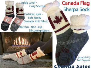 Non-Skid Sherpa Lines Thermal Socks - Canada Print