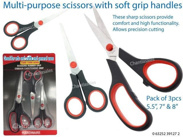 Multi-purpose 3 Pack Scissors With Soft Grip