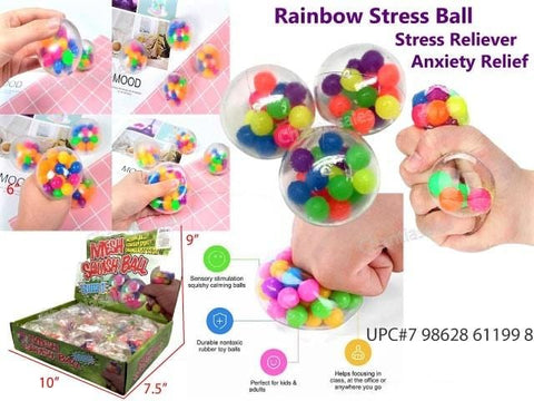 Mesh Squish Ball - Rainbow Stress Ball  Set of 5