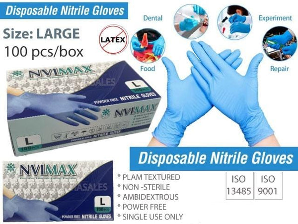 NVI Max Nitrile Disposable Gloves - Blue - Large Size