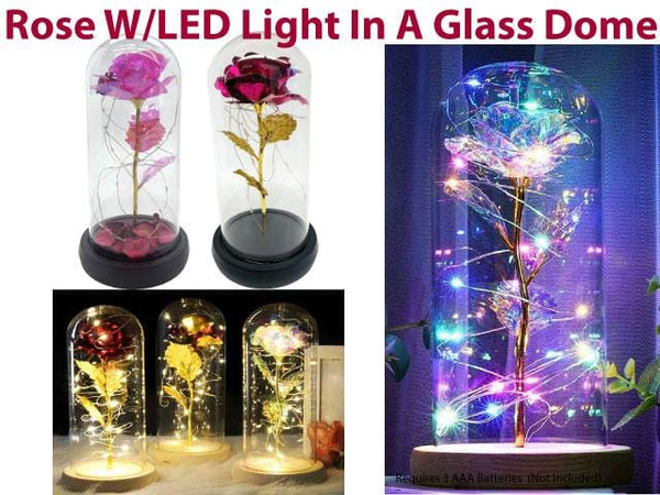 Beauty & The Beast Rose With LED Light In A Glass Dome
