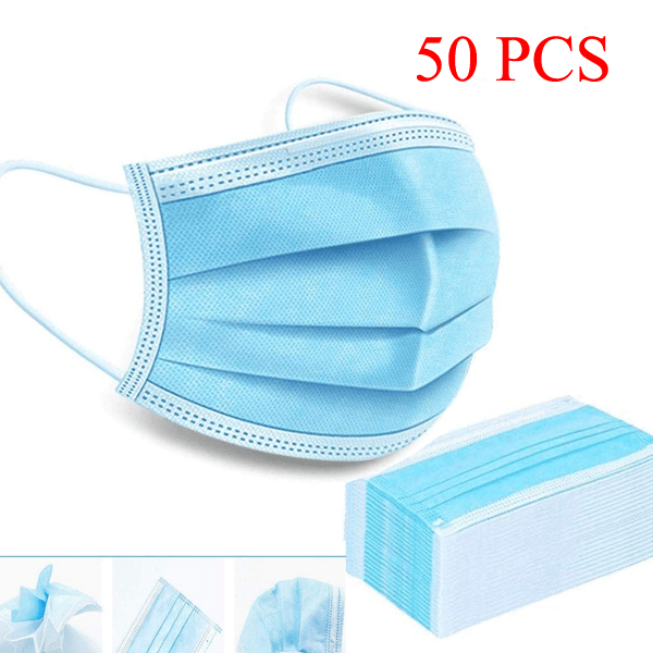 50 Pieces Hypoallergenic Disposable Face Masks - 98% Bacterial Filtration Efficiency