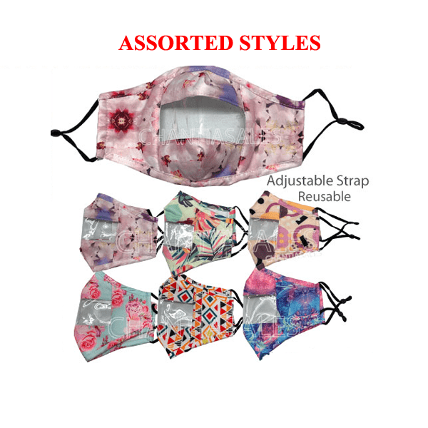 2 Pack: Cotton Fashion Mask with Clear Mouth Panel