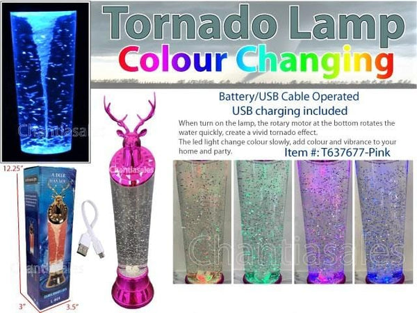 Tornado Deer Lamp LED Color Changing, Battery/USB Cable Operated Table Lamp