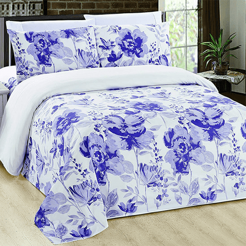 Silky Plush Bamboo Bed Sheet Set - Purple Florals