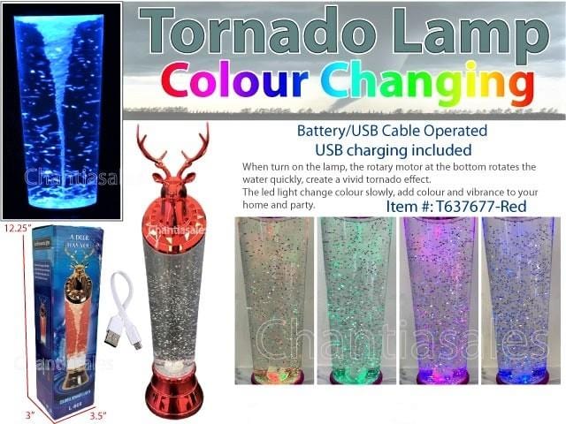 Tornado Deer Lamp LED Color Changing, Battery/USB Cable Operated Table Lamp