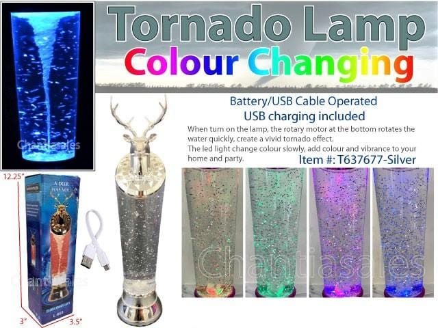 Tornado Deer Lamp LED Color Changing, Battery/USB Cable Operated Table Lamp