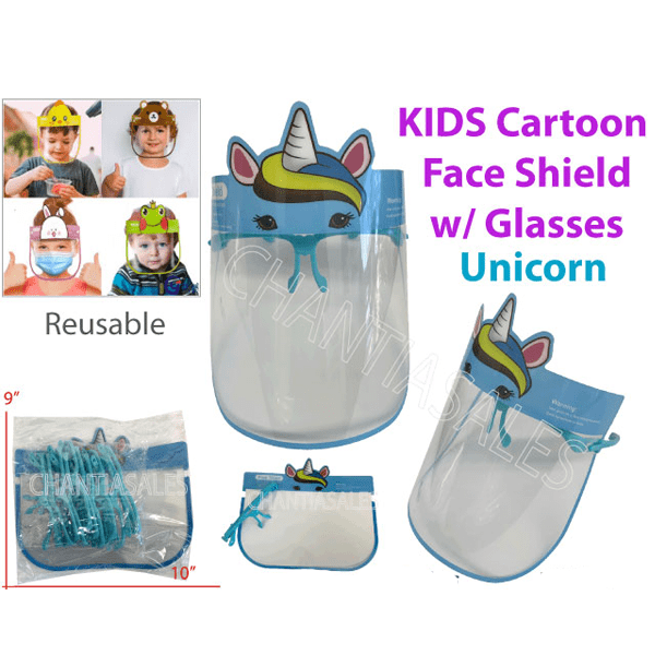 2 Pack: Kids Cartoon Face Shield with Glasses Frame
