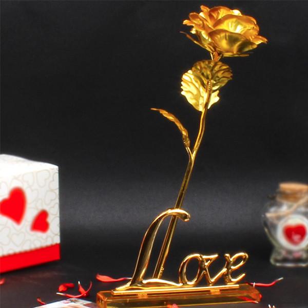 All Deals - 24K Gold Plated Forever Love Rose With Love Stand Holder - Assorted Colors