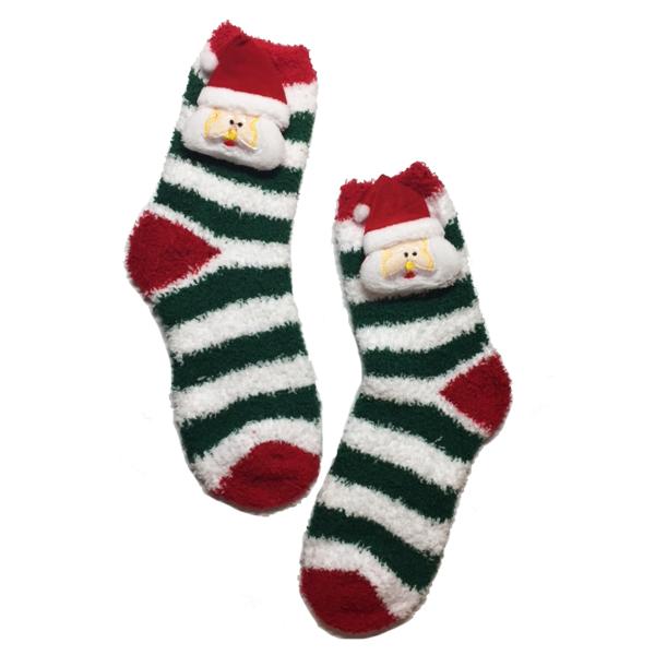 Apparel - Santa & Rudolph Candy Cane Fuzzy Slipper Socks