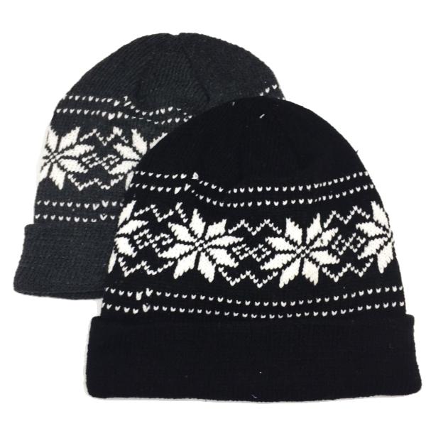 Apparel - Unisex Knit Snowflake Beanie Hat With Fleece Lining - Assorted Colors