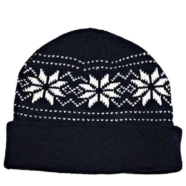 Apparel - Unisex Knit Snowflake Beanie Hat With Fleece Lining - Assorted Colors