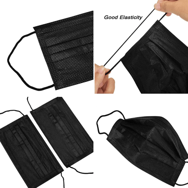 50 Pieces Black 3 Ply Disposable Face Mask