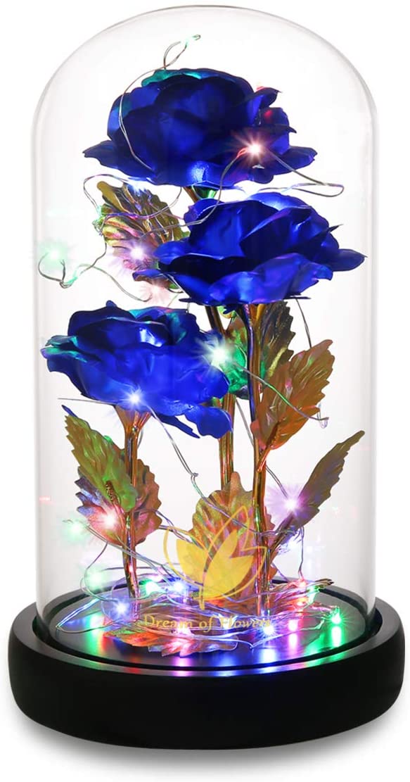 3 Roses LED Light In Glass Dome - 5 Colours