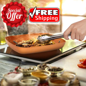 Oven-Safe Square Copper Pan Skillet With Non-Stick Ceramic Coating + FREE SHIPPING!