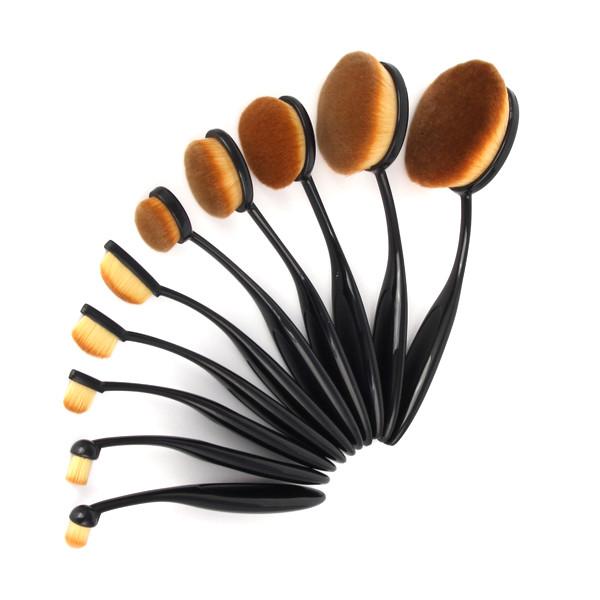 Cosmetics - 10 Piece Oval Brush Set - Black Or Rose Gold