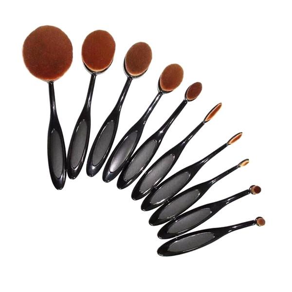 Cosmetics - 10 Piece Oval Brush Set - Black Or Rose Gold