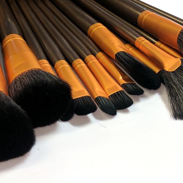 Cosmetics - 24-Piece Professional Bronze Make Up Brush Set With Leather Case