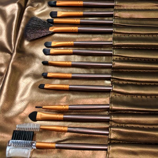 Cosmetics - 24-Piece Professional Bronze Make Up Brush Set With Leather Case