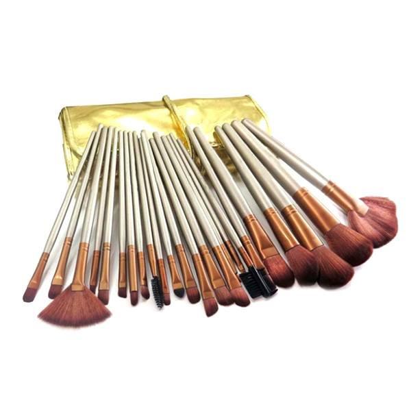 Cosmetics - 24-Piece Professional Royal Gold Make Up Brush Set With Leather Case