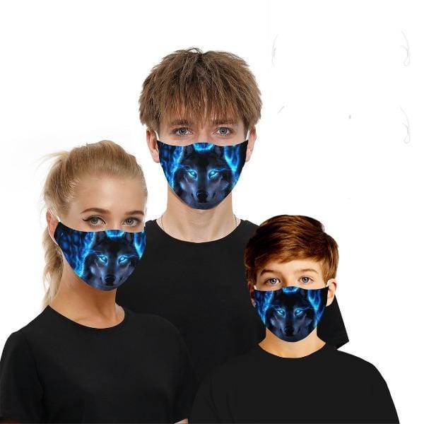 2 Pack: Washable Cotton Fire Wolf Fashion Mask with Filter Pocket