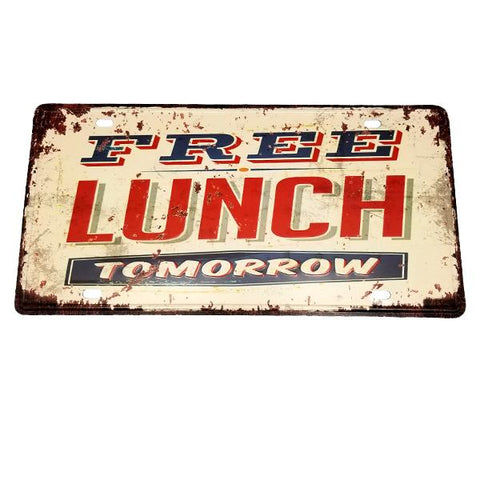 Decor - "Free Lunch Tomorrow" Vintage License Plate Wall Decor Sign