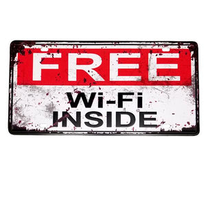 Decor - "Free Wi-Fi Inside" Vintage License Plate Wall Decor Sign