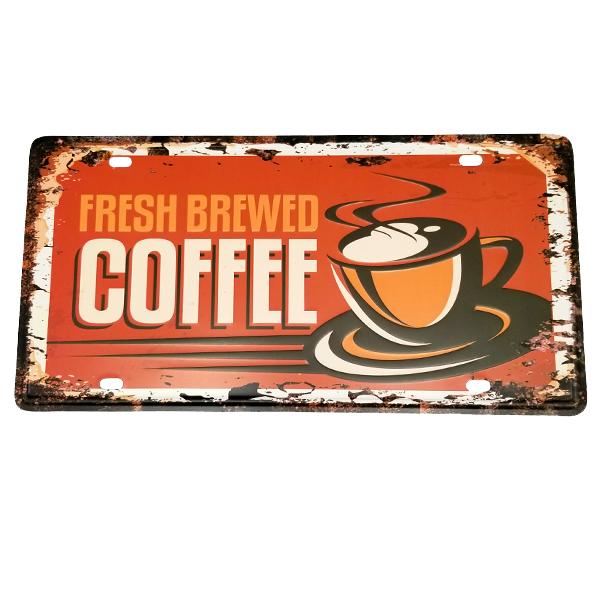 Decor - "Freshly Brewed Coffee" Vintage License Plate Wall Decor Sign