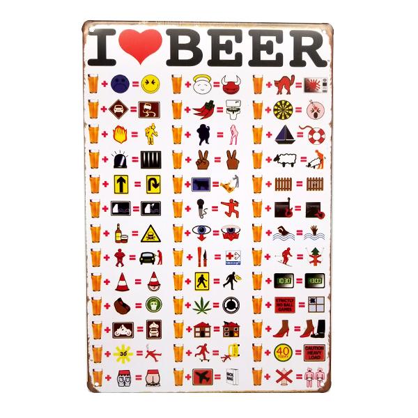 Decor - "I Heart Beer" Arithmetic Vintage Collectible Metal Wall Decor Sign