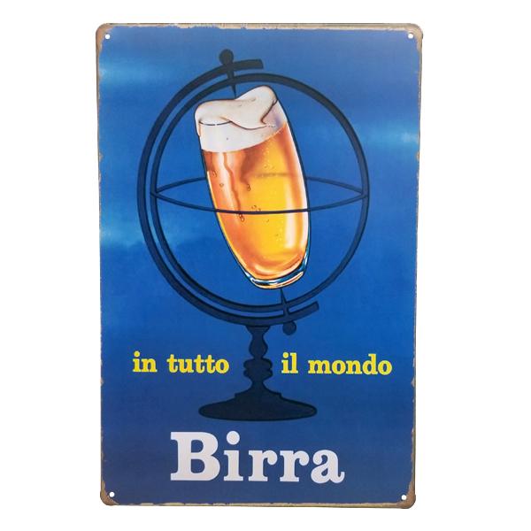 Decor - "in Tutto Il Mondo Birra" Vintage Collectible Metal Wall Decor Sign
