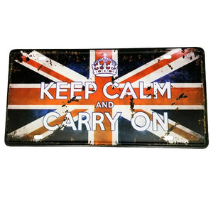 Decor - "Keep Calm And Carry On" Union Jack Vintage License Plate Wall Decor Sign