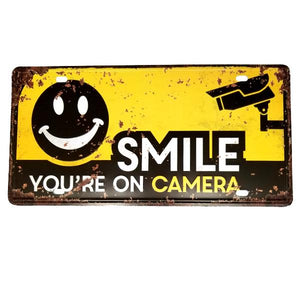 Decor - "SMILE You're On Camera" Vintage License Plate Wall Decor Sign