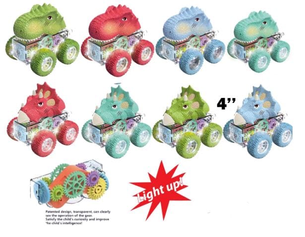 Dinosaur Friction Car - Light Up - Assorted Colours