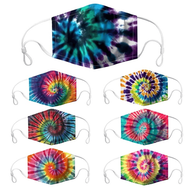 3 Piece: Washable Tie-Dyed Cotton Fashion Masks with Filter Pockets