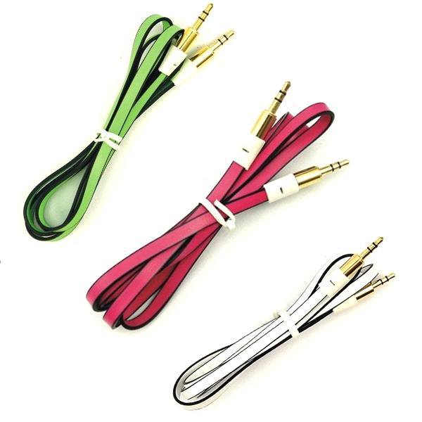 Electronics - 3 Foot 3.5mm Stereo Audio Auxiliary Flat Noodle Cable - Assorted Colors
