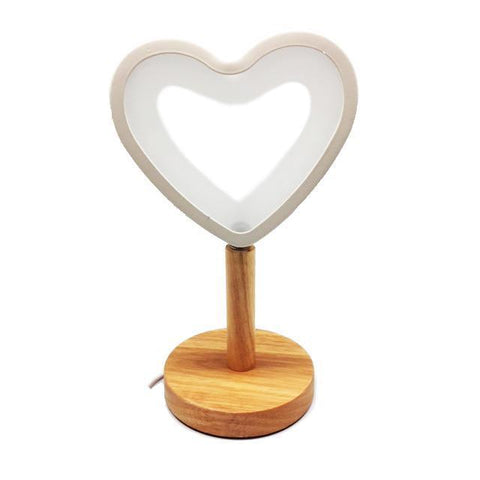 LED Heart-Shaped Lamp With Wooden Base