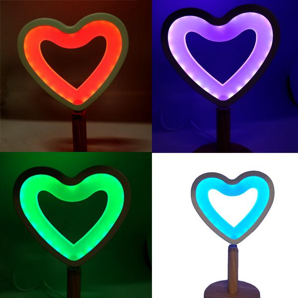 Electronics - LED Heart-Shaped Lamp With Wooden Base