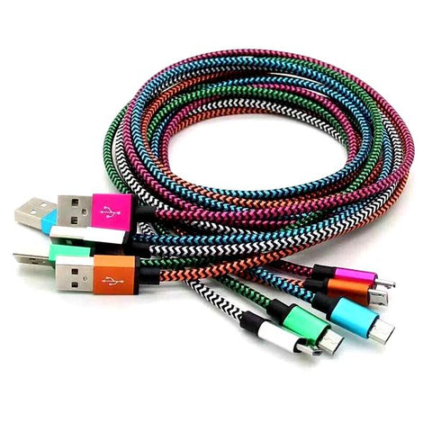 Electronics - Nylon Braided Tangle-Free Lightning Micro USB Cable With Aluminum Alloy Heads - Assorted Colors (3.3 Ft./1M)