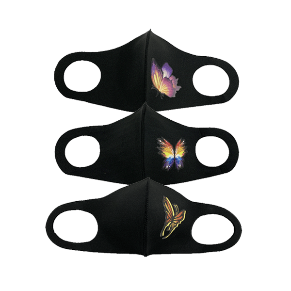 3 Piece: Thick Black Fashion Mask With Printed Design - 4 Styles Available