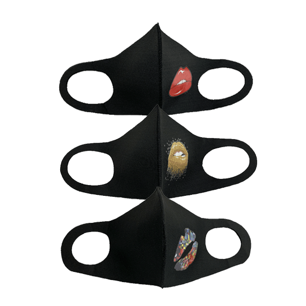 3 Piece: Thick Black Fashion Mask With Printed Design - 4 Styles Available