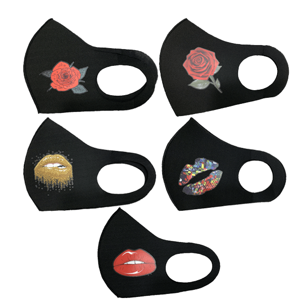 3 Piece: Thick Black Fashion Mask With Printed Design - 4 Styles Available