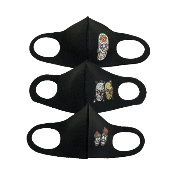 3 Piece: Thick Black Fashion Mask With Printed Design - 4 Styles Available