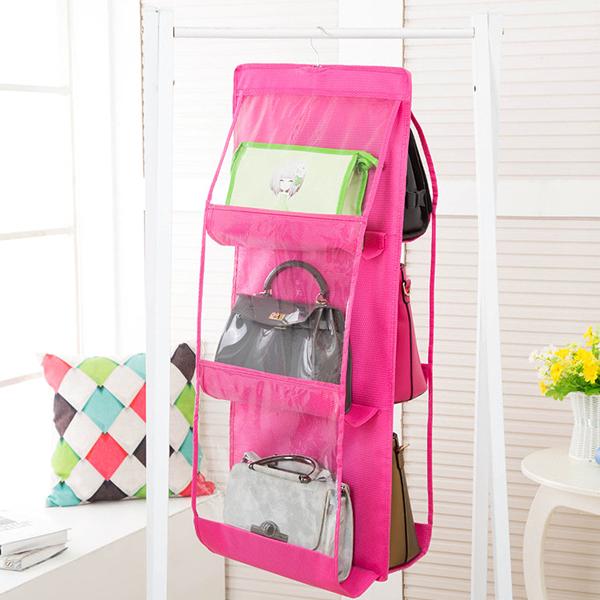 Home - 6-Pocket Large Capacity Hanging Storage And Purse Organizer - Assorted Colours