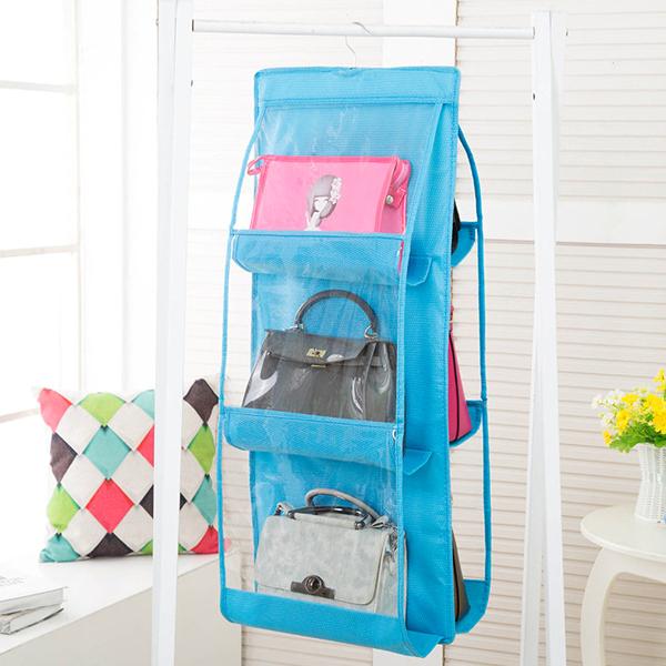 Home - 6-Pocket Large Capacity Hanging Storage And Purse Organizer - Assorted Colours