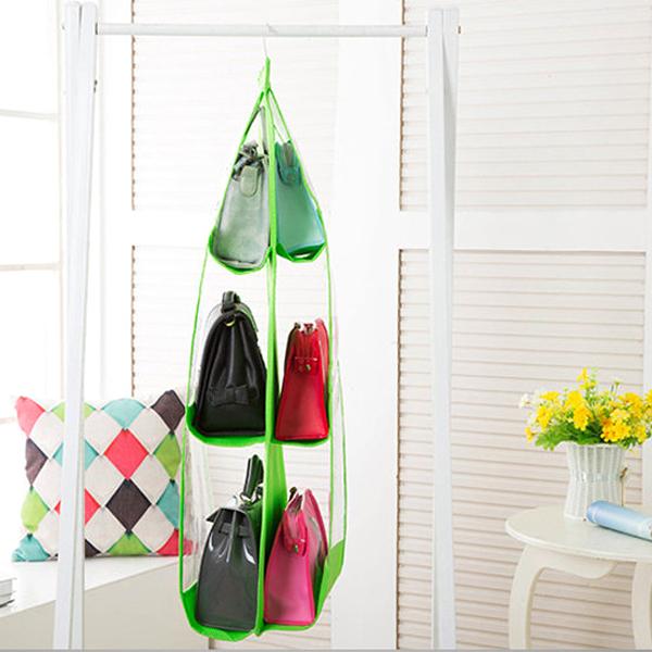 Home - 6-Pocket Large Capacity Hanging Storage And Purse Organizer - Assorted Colours