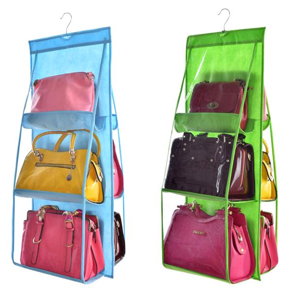 Home - 6-Pocket Large Capacity Hanging Storage And Purse Organizer - Assorted Colours